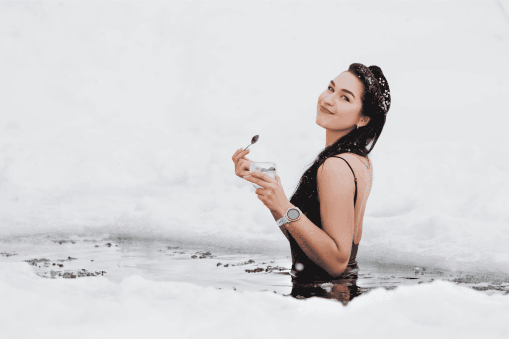 A girl enjoying cold plunging